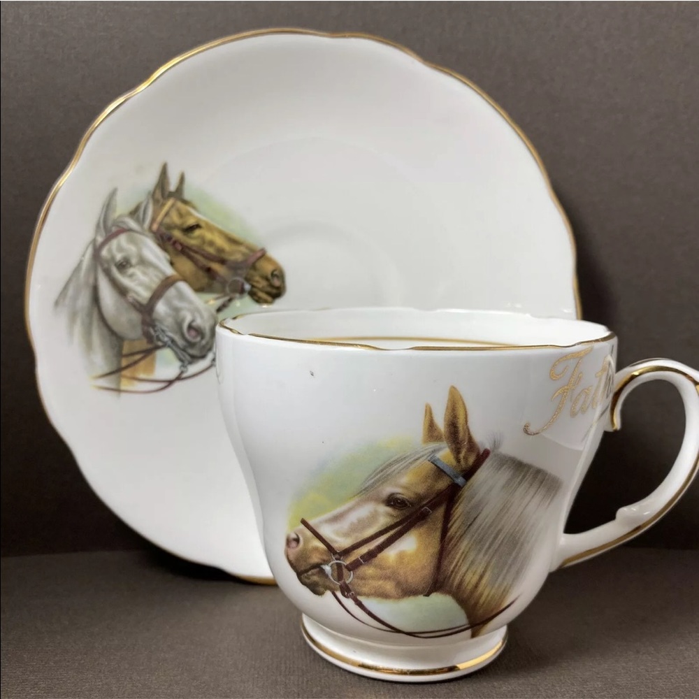 Tea Cup And Saucer Father Horses Duchess Bone China England Large Size